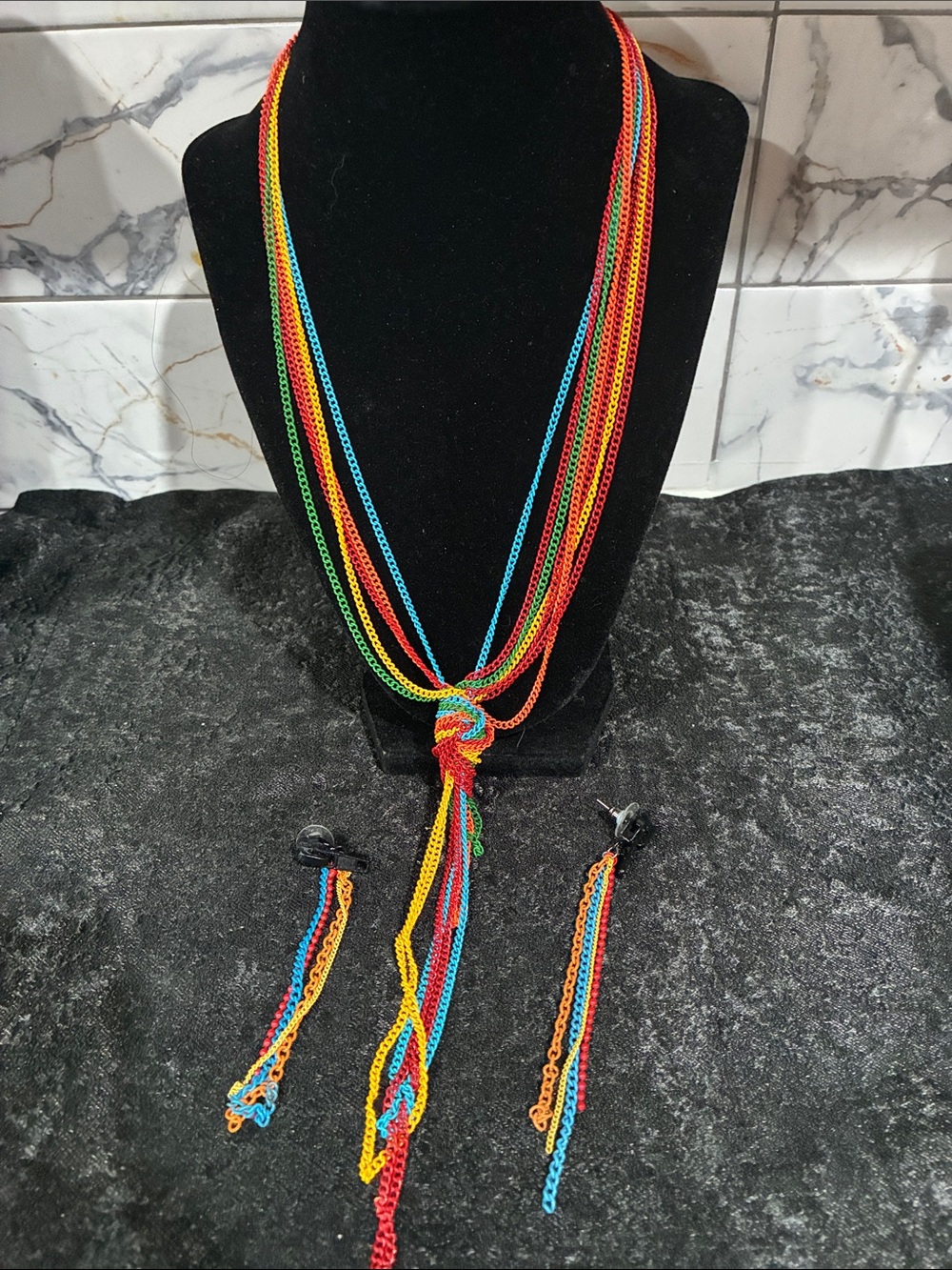 Y2K Multicolor Rope Chain Knot Necklace and Earrings Set